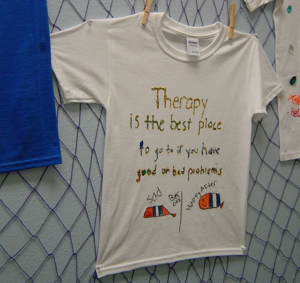 A t-shirt made by a child following treatment to encourage other children